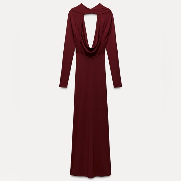 Elegant Burgundy Long Sleeve Dress - Picture 4 of 5